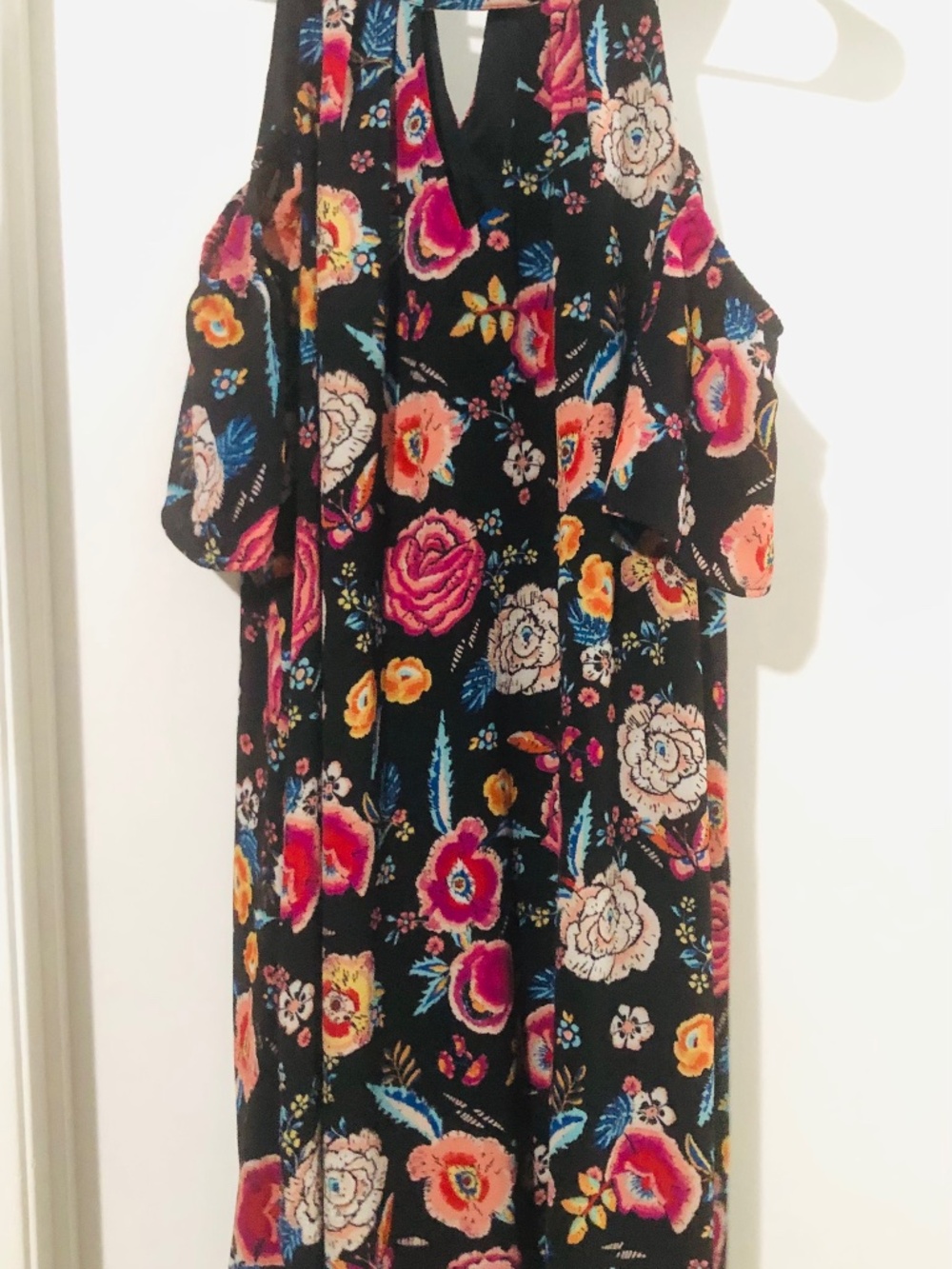 Lily Rose Floral Cold Shoulder Swing Dress - Keyhole High Neck
